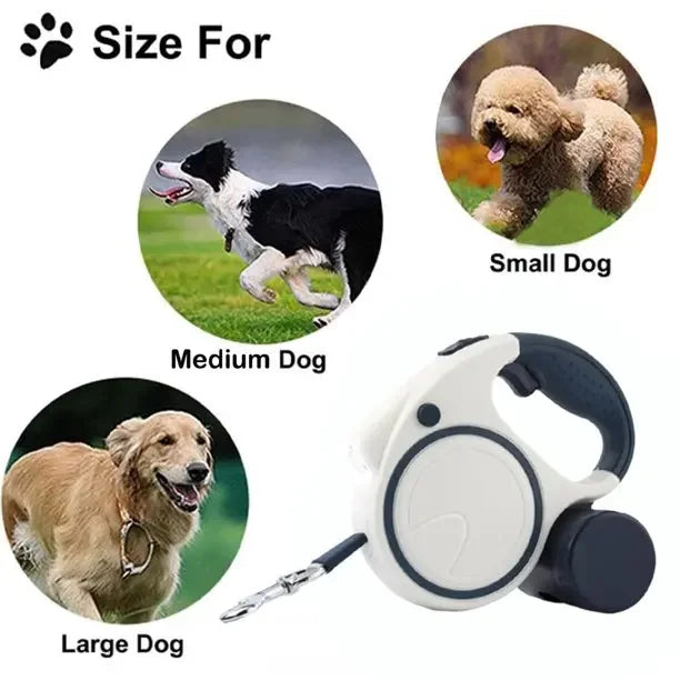 Retractable Dog Leash with LED Poop Bag